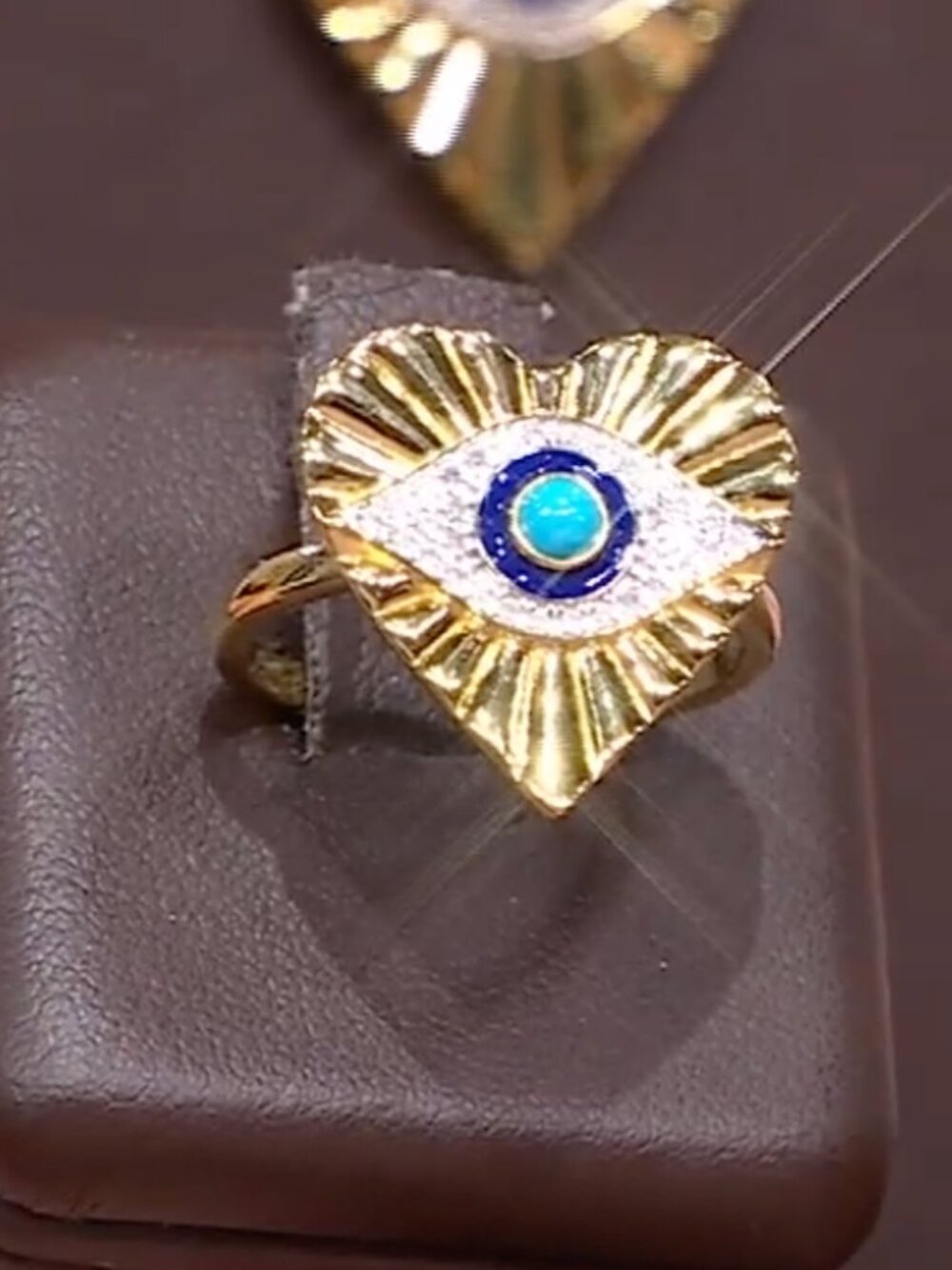 Rarities Carol Brodie Gold Plated Turquoise Diamond Enamel Evil Eye Heart Ring 6